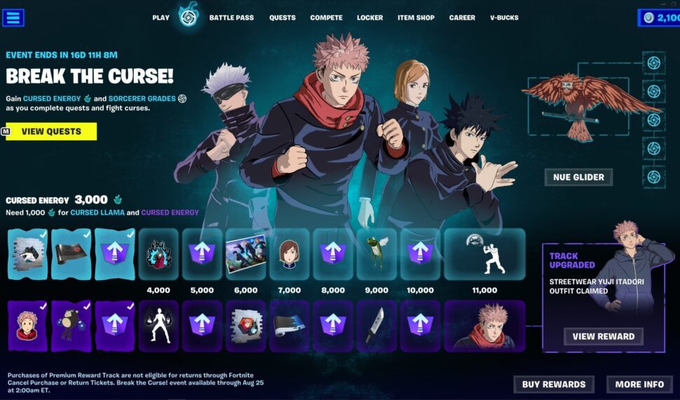 Fortnite Jujutsu Kaisen Crossover 增加了新皮膚和大量免費化妝品